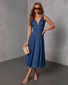 Karlien Denim V Neckline Midi Dress