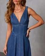Karlien Denim V Neckline Midi Dress