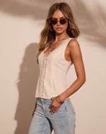 Endless Sunshine Linen Blend Floral Lace Trim Tank Top