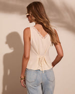 Endless Sunshine Linen Blend Floral Lace Trim Tank Top