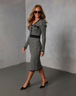 Olivienne Checkered Knit Tweed Midi Dress
