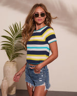 Shore Break Striped Knit Short Sleeve Sweater