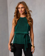 Hunter Green % Livie Pleated Satin Waist Tie Top-1