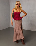 Burgundy % Rylin Gingham Maxi Skirt-1