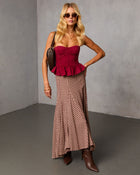 Burgundy % Rylin Gingham Maxi Skirt-1