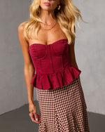 Burgundy % Agnis Denim Peplum Top-5