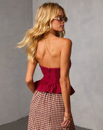 Burgundy % Agnis Denim Peplum Top-4