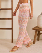 Orange Multi % Easy Resort Relaxed Abstract Open Knit Drawstring Pant-3