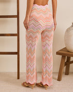 Orange Multi % Easy Resort Relaxed Abstract Open Knit Drawstring Pant-4