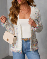 Frosted Desire Multi Color Frayed Knit Cardigan