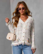 Frosted Desire Multi Color Frayed Knit Cardigan