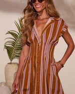 Shore Mist Cotton Striped Mini Shirt Dress