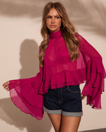 Ocean Avenue Tiered Ruffle Mock Neck Top