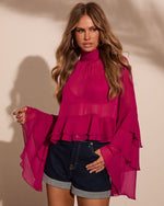 Ocean Avenue Tiered Ruffle Mock Neck Top
