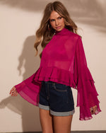 Ocean Avenue Tiered Ruffle Mock Neck Top