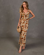 Harvest Romance Floral Cowl Neck Maxi Dress