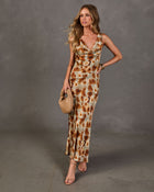 Harvest Romance Floral Cowl Neck Maxi Dress