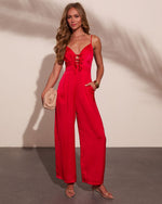 Vintage Coastline Satin Bust Tie Jumpsuit