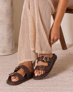 Chocolate % Kaylah Woven Buckle Sandals-6
