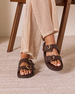 Chocolate % Kaylah Woven Buckle Sandals-1