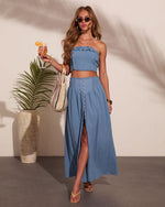 Sunset Bliss Ruffle Strapless Crop Top