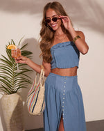 Sunset Bliss Ruffle Strapless Crop Top