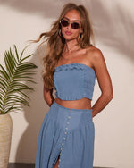 Sunset Bliss Ruffle Strapless Crop Top