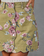 Loves Garden Floral Denim Mini Skirt