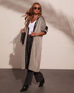 Roselynn Striped Hooded Drawstring Longline Cardigan