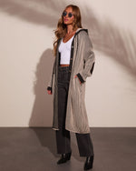Roselynn Striped Hooded Drawstring Longline Cardigan