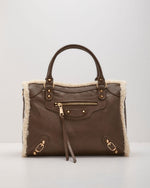 Brooklyn Vegan Leather Sherpa Trim Shoulder Bag