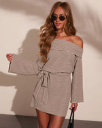 Krissa Striped Off The Shoulder Waist Tie Mini Dress