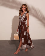 Bethlyn Abstract Waist Tie Maxi Shirt Dress