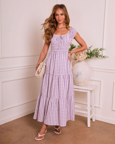 Willowy Meadow Gingham Maxi Dress in Purple Willowy Meadow Gingham Maxi Dress in Purple