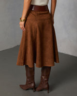 Burnt Maple Belted Suede Midi Skirt