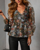 Mulled Rose Organza Printed Peplum Blouse