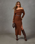 Danika Ribbed Knit Off the Shoulder Midi Dress