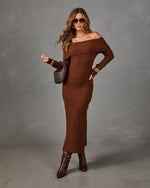 Danika Ribbed Knit Off the Shoulder Midi Dress
