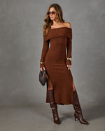Danika Ribbed Knit Off the Shoulder Midi Dress