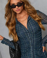 Ramele Mesh Plaid Mini Shirt Dress