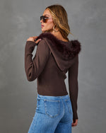 Fireside Glow Knit Faux Fur Trim Hood Sweater