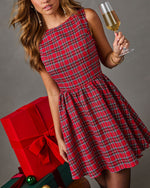 Festive Debut Plaid Velvet Bow Mini Dress