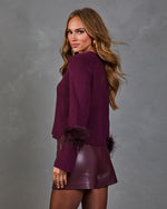 Midnight Darling Knit Feather Trim Sweater