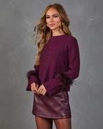 Midnight Darling Knit Feather Trim Sweater