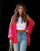 Pink % Bassett Oversized Crochet Cardigan-1