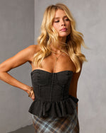 Black % Agnis Denim Peplum Top-1