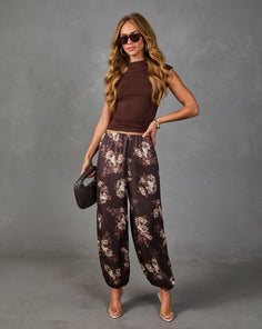 Warm Whimsy Floral Satin Balloon Pants