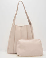 Oatmeal % Savangie Pleated Leather Tote Bag-2