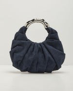 Iris Ruched Faux Suede Sculptural Handle Bag