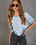 Trail Song Embroidered Eyelet Hem Denim Top